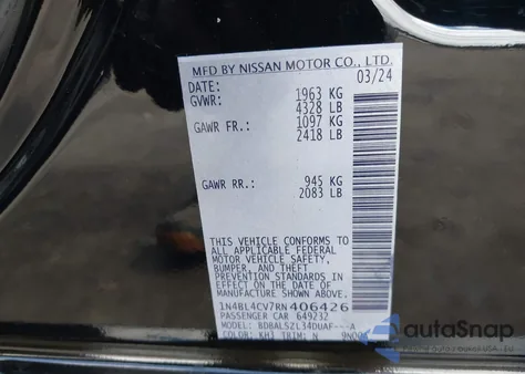 2024 Nissan Altima Sr Fwd z USA, uszkodzony, nr VIN 1N4BL4CV7RN406426